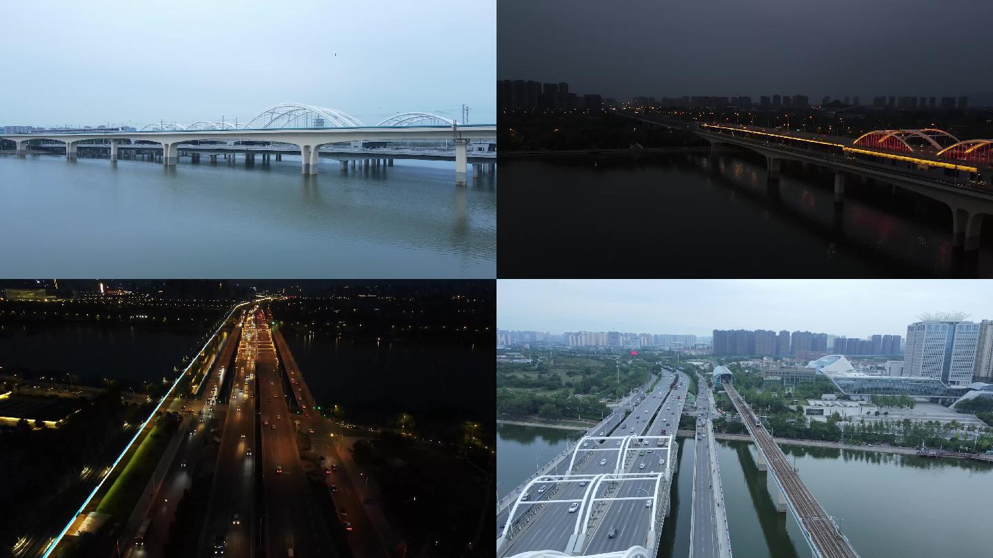 浐灞大桥建筑水面地铁交通航拍