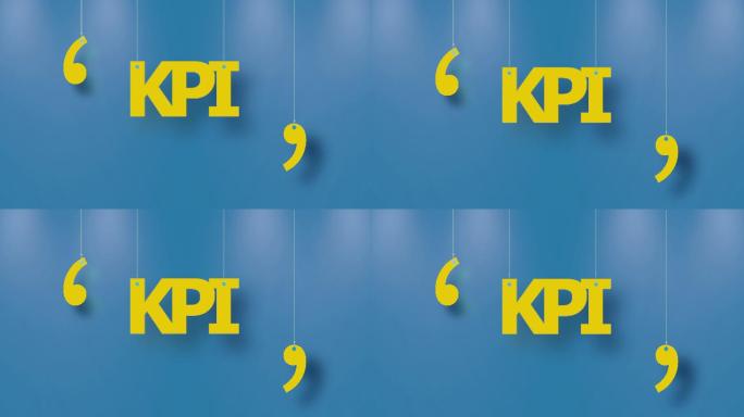 黄色KPI文本与蓝色背景上的字符串一起悬挂，分辨率为4K