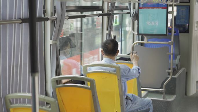 乘坐公交车行驶窗外人文空镜合集