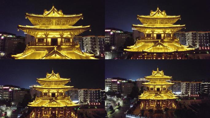 桂林市区夜景航拍解放桥逍遥楼