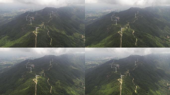 高空航拍浮山岭风力发电机群