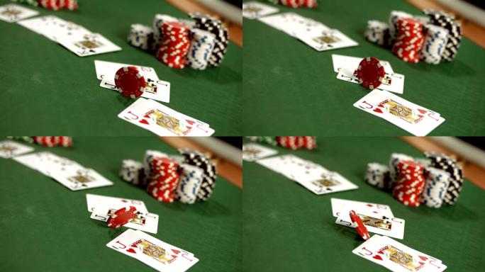 高清超慢Mo：赌片在桌子上旋转
