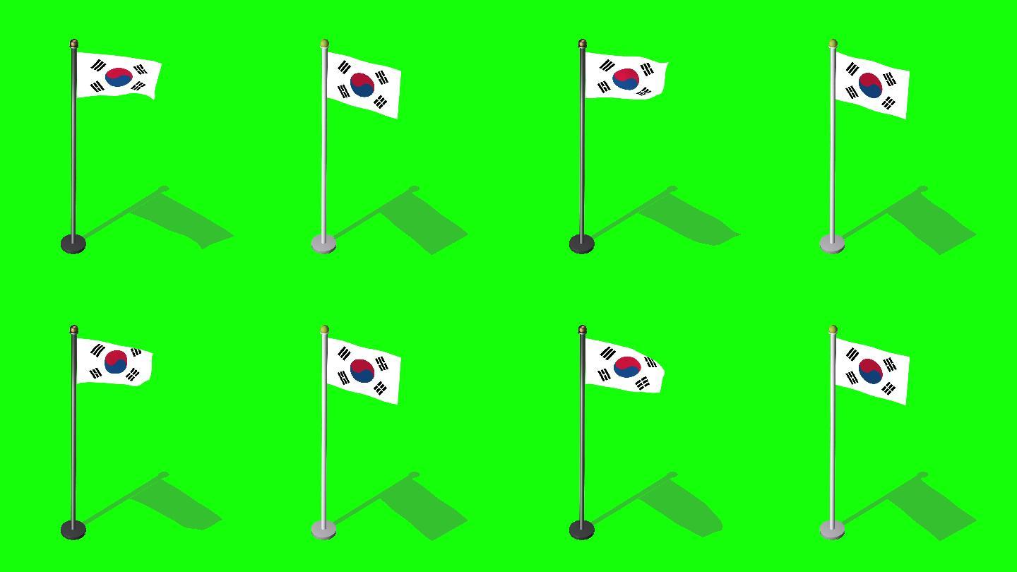 韩国等轴测国旗飘动的旗帜