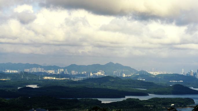 石岩湖蓝天白云青山绿水延时