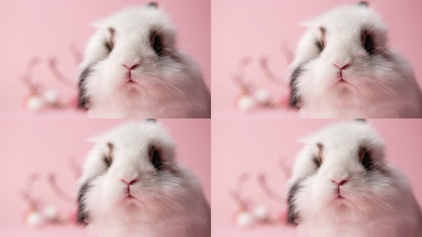 一只白色兔子鼻子抽搐和嗅探的特写镜头。