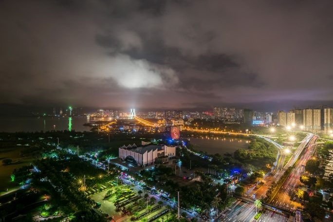 海口滨海大道世纪大桥夜景延时