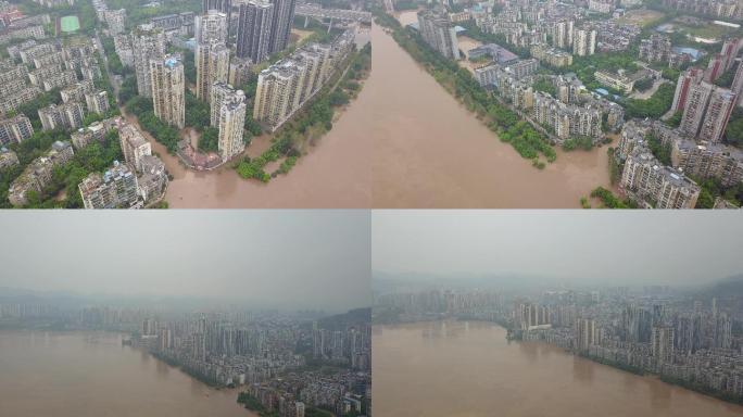 重庆市巴南区鱼洞城区鸟瞰航拍 洪峰过境