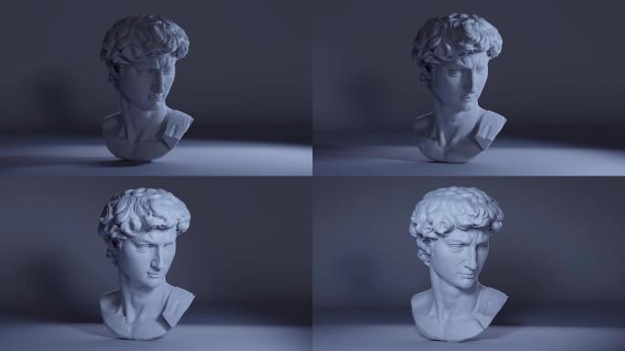 高级感3D大卫雕塑光影变化高清视频