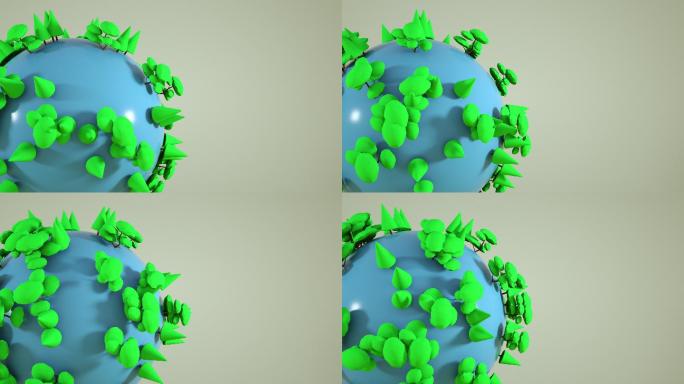 低多边形3D渲染绿色地球行星旋转，循环动画