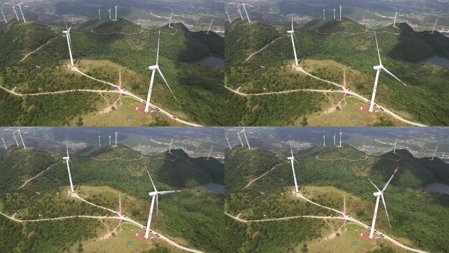 固定视角浮山岭风力发电航拍素材