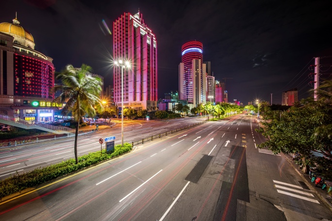 海口滨海大道万绿园夜景延时