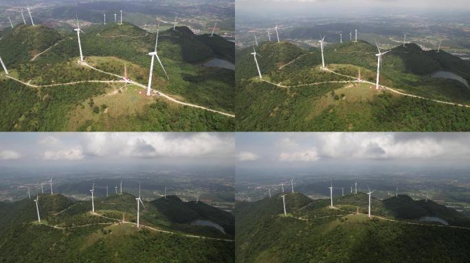 浮山岭风力发电航拍倒飞素材