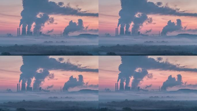 日出时的燃煤发电站-空中射击