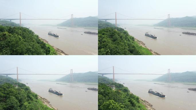 重庆江北区五宝镇航拍长江大桥风光