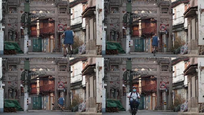 上海老街和骑车老人