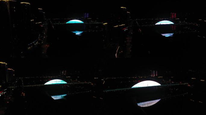 四川达州渠县月亮桥夜景航拍