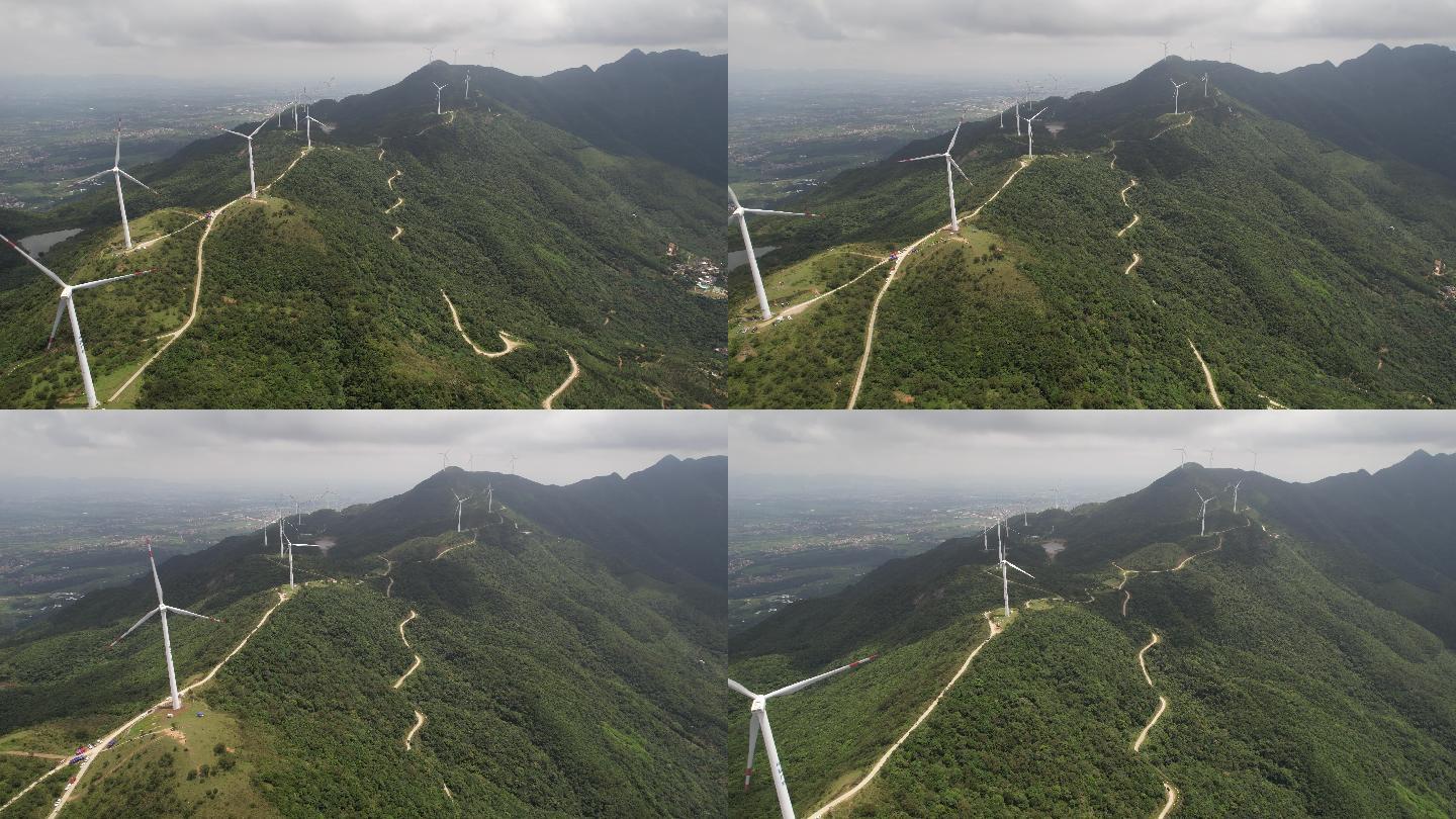 浮山岭风力发电长距离航拍素材