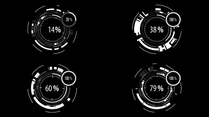 HUD元素数字未来主义白圈用户界面，黑色背景，4K动态图像画面视频