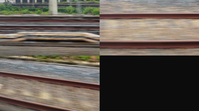 中国速度高铁飞驰铁轨快速后退