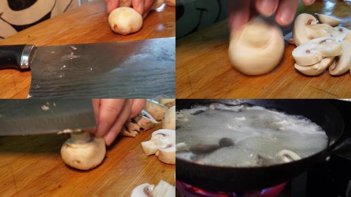 【镜头合集】各种蘑菇清洗口蘑煮蘑菇做饭