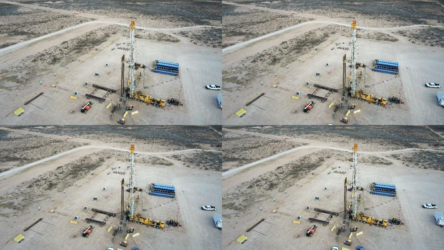 石油或天然气钻井压裂井场的无人机视图