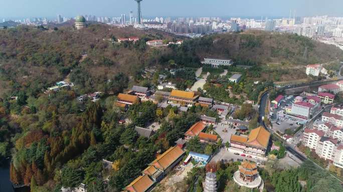 青岛湛山寺4K航拍城市风光