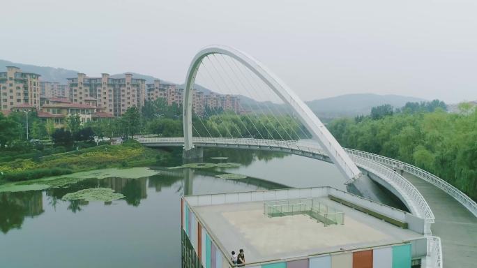 青岛李沧河航拍4K城市桥梁公园