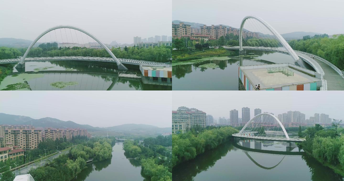 青岛李沧河航拍4K城市桥梁公园