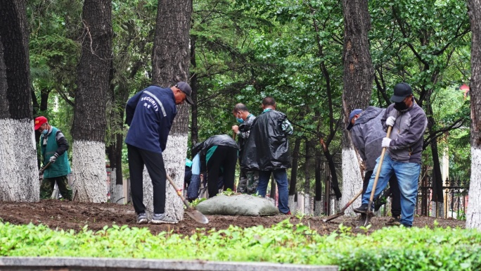 城市建设-绿化工人植树