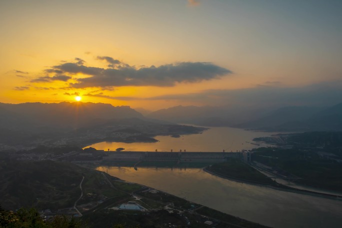 三峡大坝日落延时