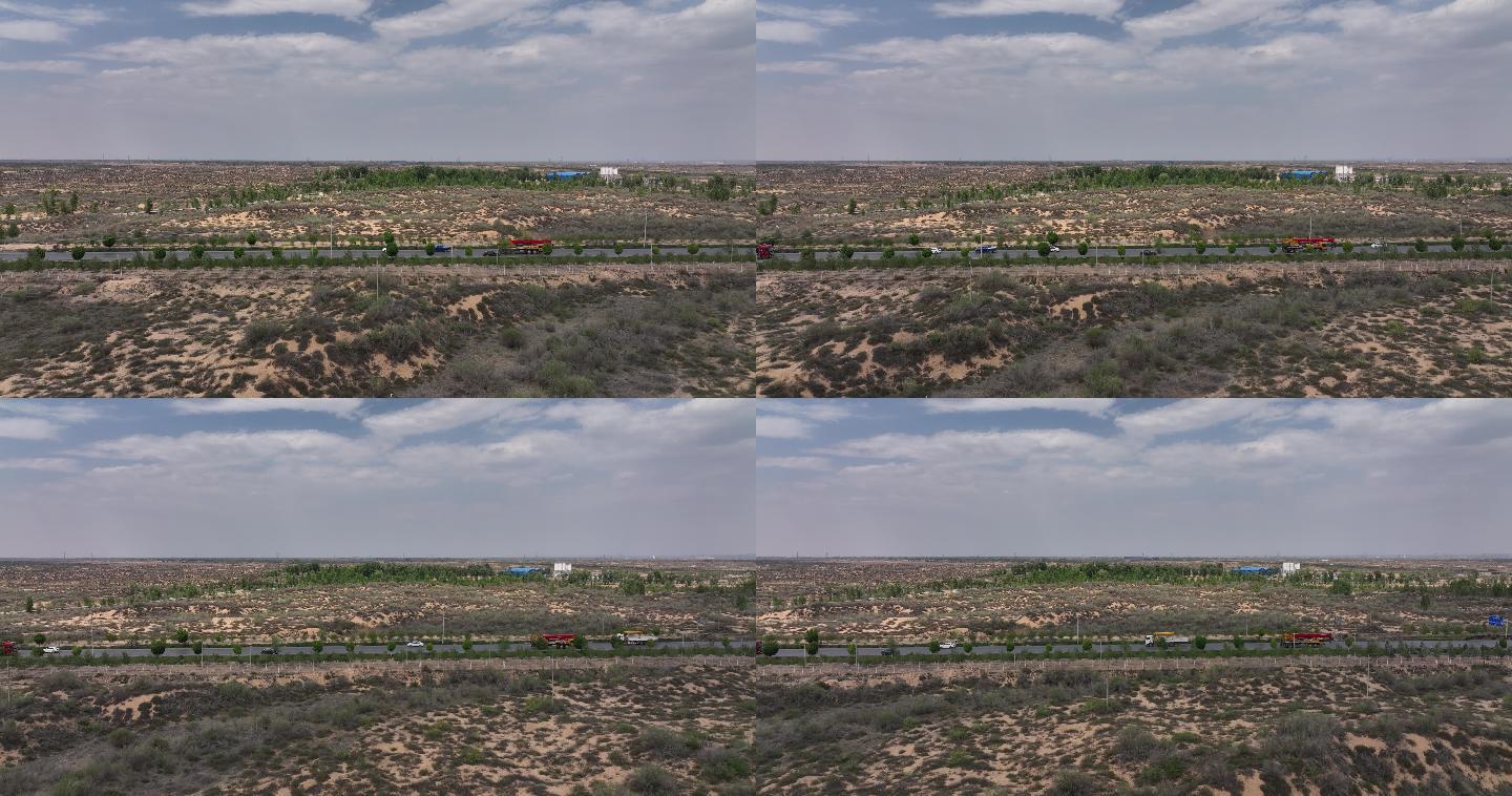 汽车在荒漠公路行驶沙漠货车运输戈壁运输
