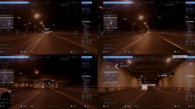 道路上汽车的跟踪系统。道路和空间扫描、数据传输和速度分析。Hud跟踪系统。