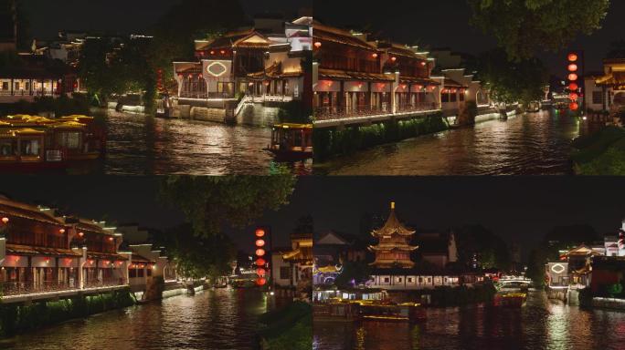 南京夫子庙秦淮画舫夜景延时