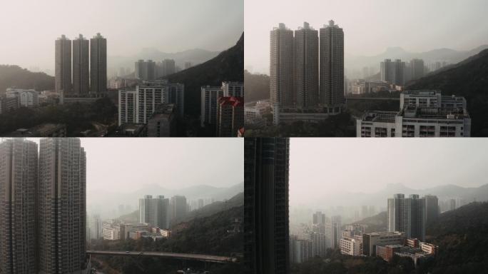 雾天城市建筑鸟瞰图