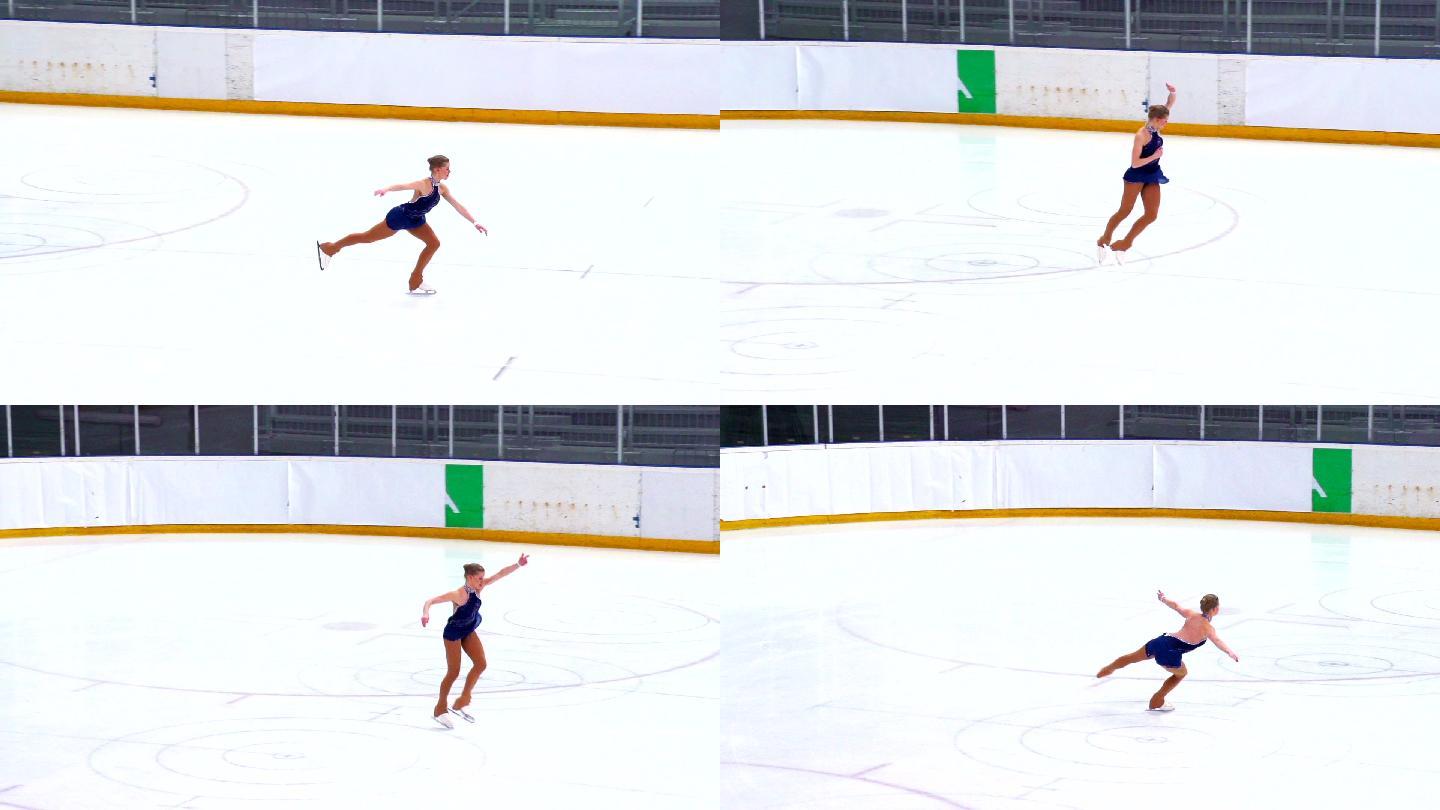 高清：花样滑冰中年轻女子的超级慢镜头