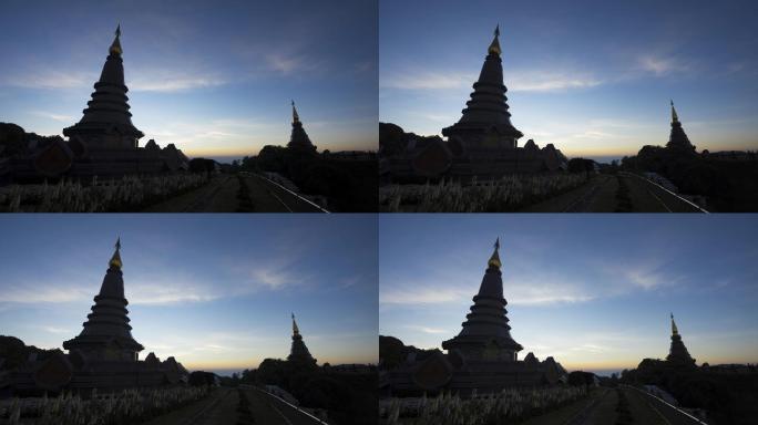 泰国北部清迈省Doi Inthanon国家公园的日以继夜的宝塔