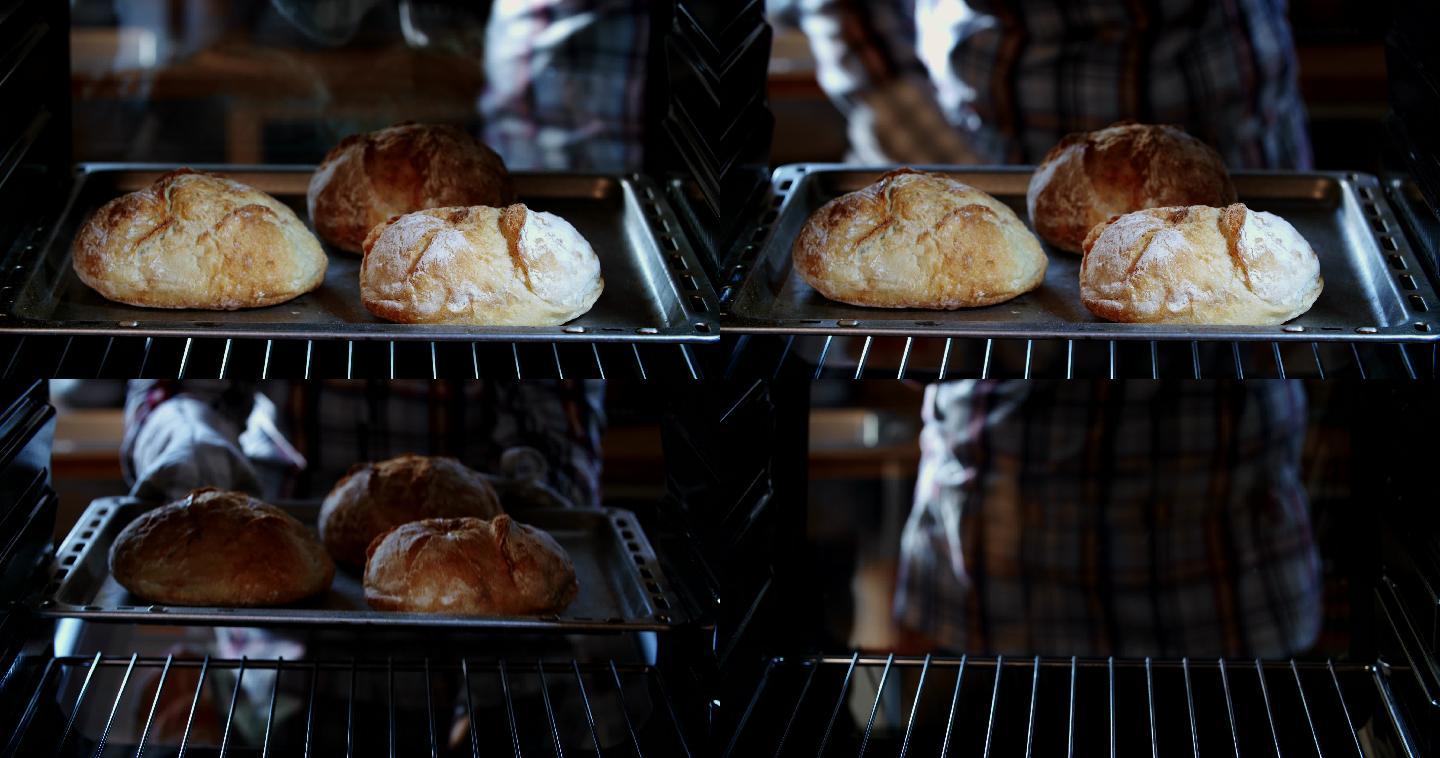 在烤箱里烤自制的种子面包
