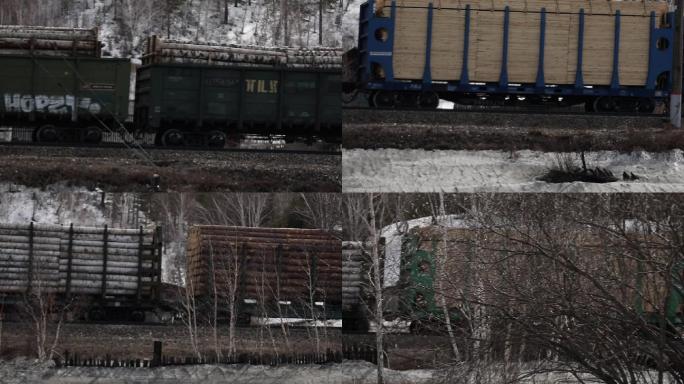 冬季运输木材的火车升格素材