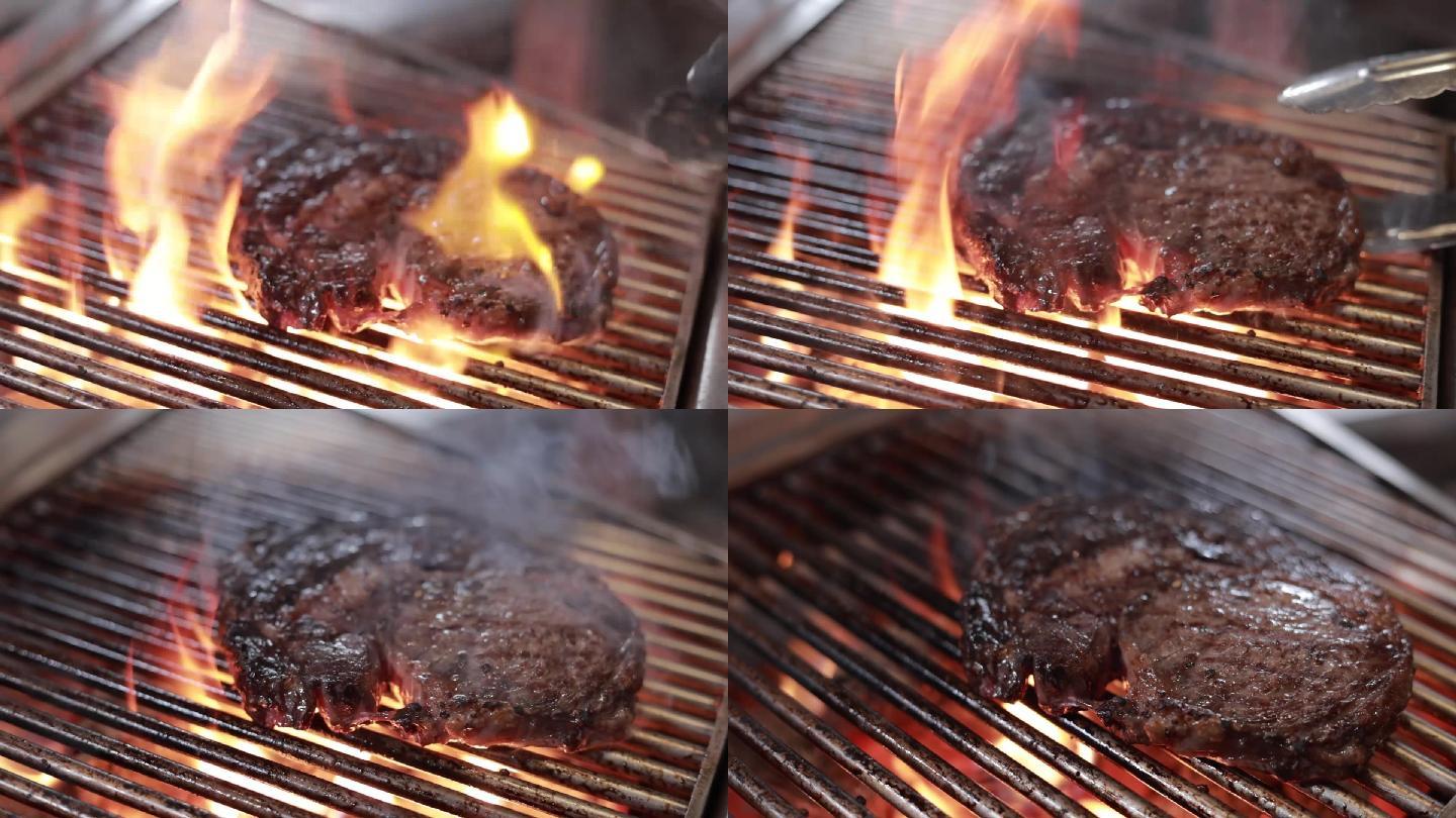 烤牛排 炭火牛排 烧烤 烤肉 火焰 美食