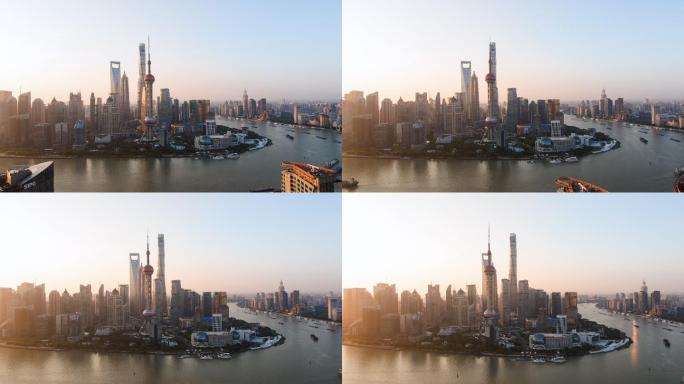 空中城市景观，上海，日出。