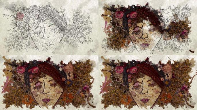 一个花女人的肖像创作