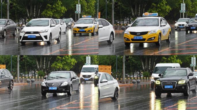 雨中城市道路开车汽车行驶慢镜头