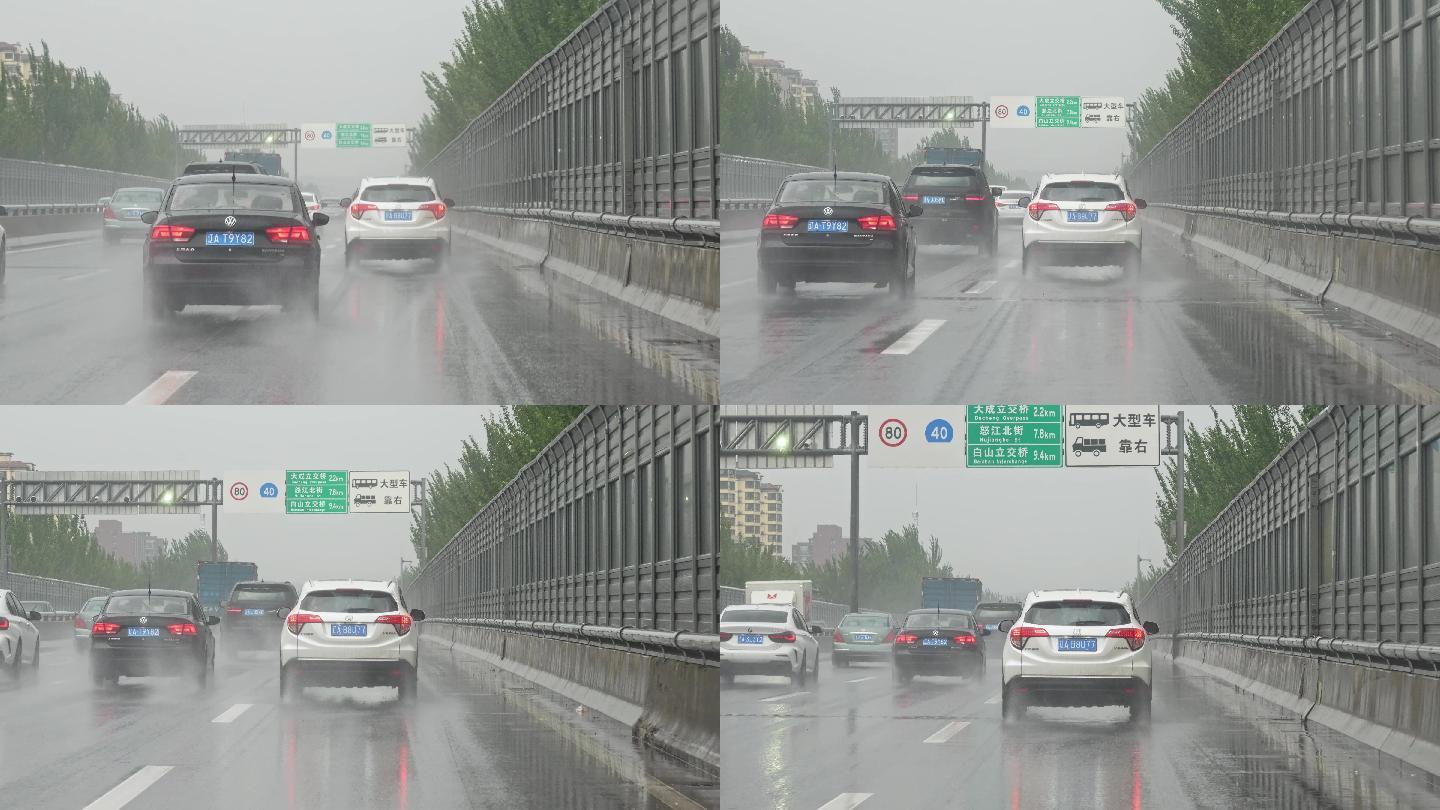 高架桥高速路上大雨中开车