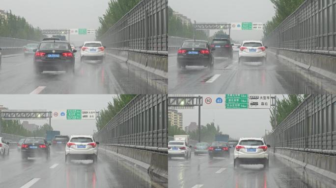 高架桥高速路上大雨中开车