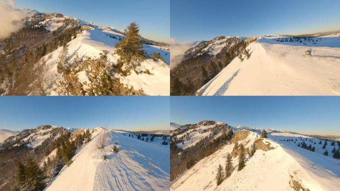 冬天用无人机拍摄山脊