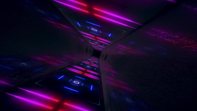 发光的霓虹隧道。抽象无缝循环背景。荧光紫外灯