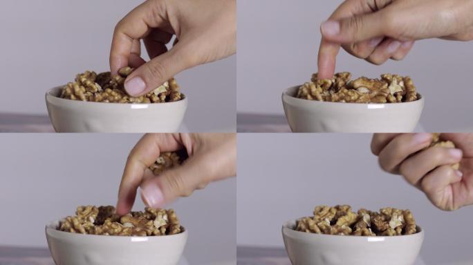吃碗里的核桃食材小吃实拍4K视频素材