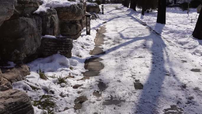 【镜头合集】落雪假山石岩石圆明园雪景