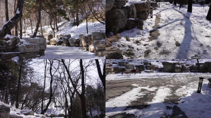 【镜头合集】落雪假山石岩石圆明园雪景