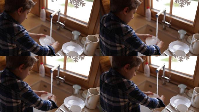 洗盘子的小男孩洗盘子欧洲人做家务